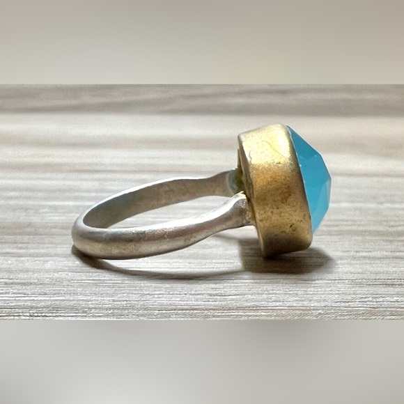 Vintage Designer Sundance Catalog Sterling Silver Aqua Chalcedony Ring, Size 5 - Picture 5 of 10